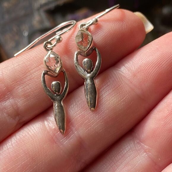 Sterling Silver Herkimer Diamond Goddess Earrings - Picture 7 of 9